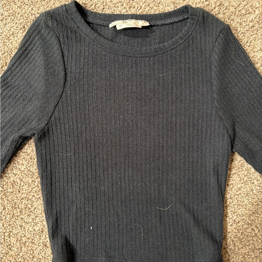 Black Ribbed Long Sleeve Top